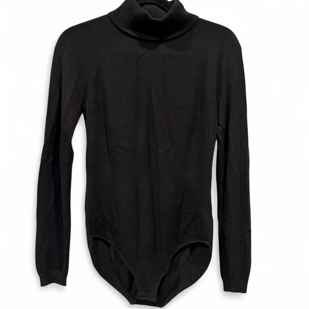 Lafayette 148 New York Black Turtleneck Bodysuit Minimalist Quiet Luxury Size M